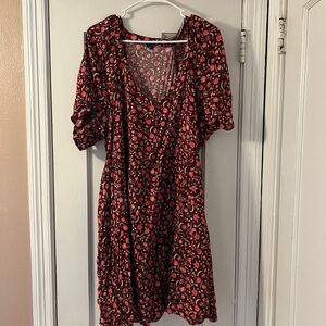 Floral Print Dress - Red and Black